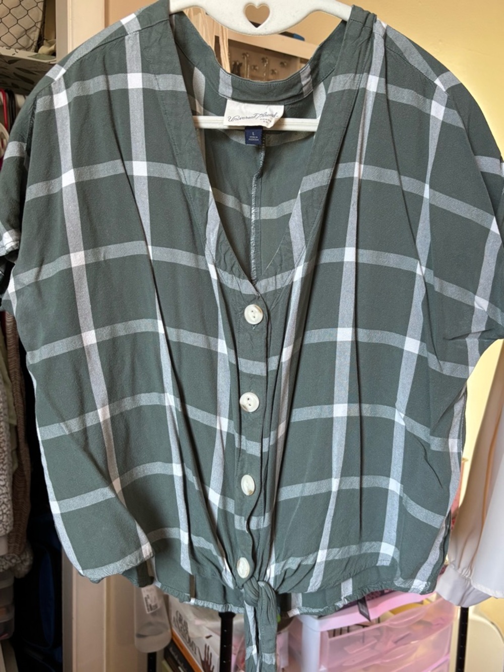 Universal Thread Green and White Plaid Button-Up Shirt